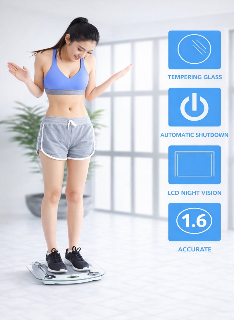 دي بلو شكل دائري ذكي من الزجاج المقوى الشفاف للحمام الرقمي قياسات وزن الجسم عالية الدقة ميزان سعة 180 كجم - Image 2